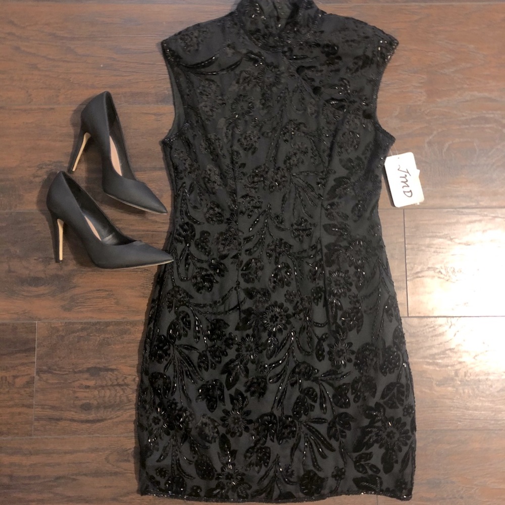Vintage NWT Black beaded dress
